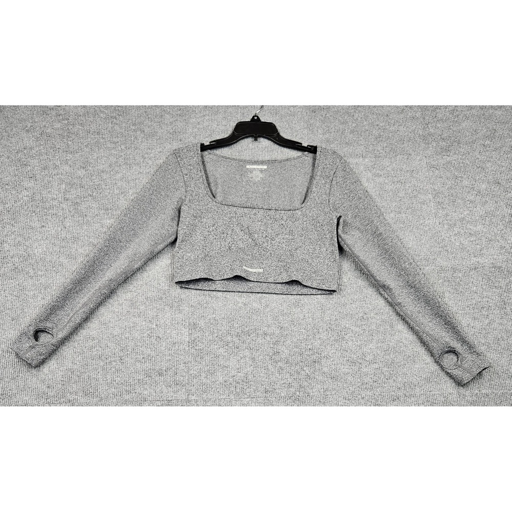 Nova Sport Los Angeles Gray Heathered Long Sleeve Crop Top Thumbholes XL